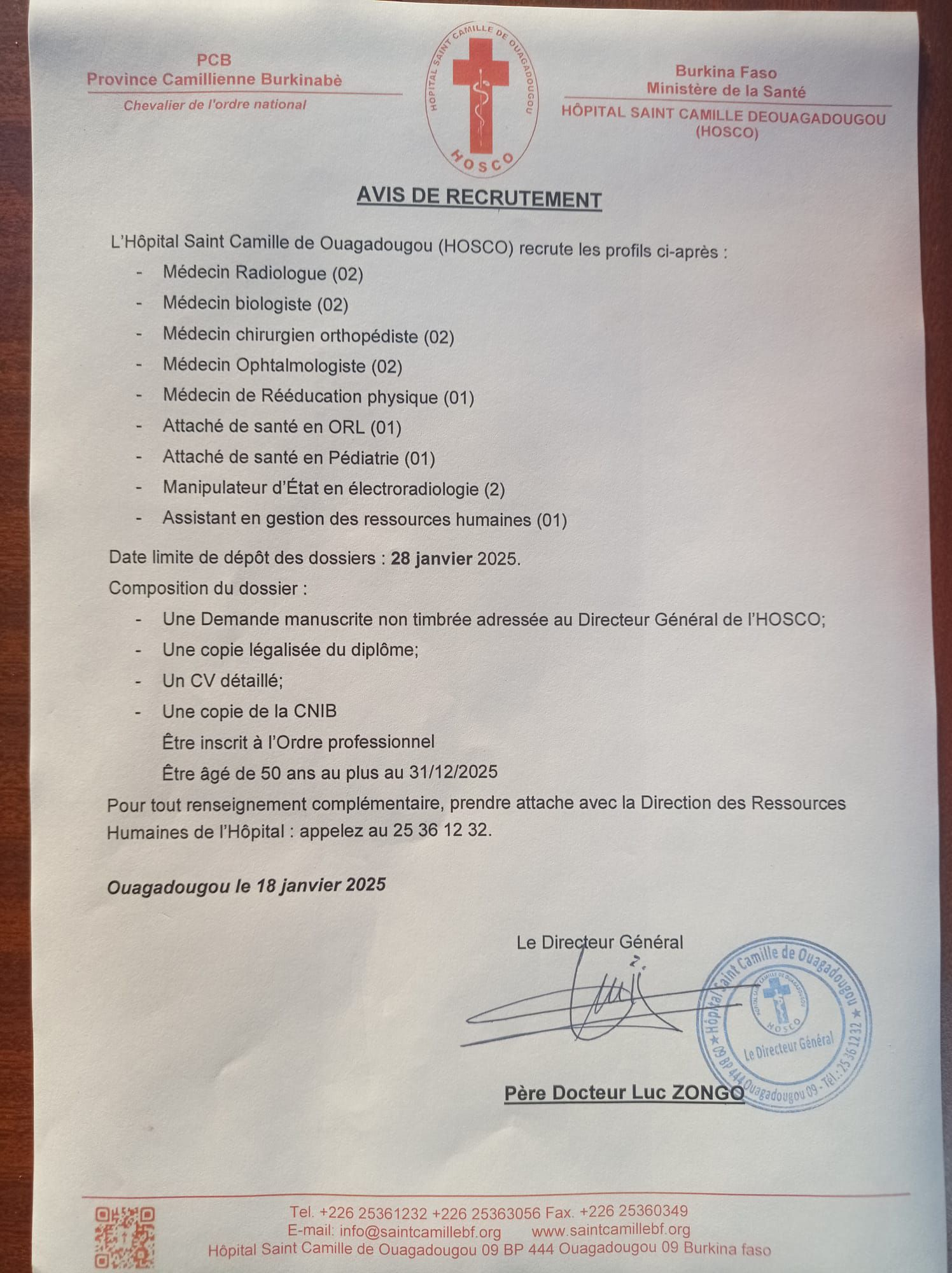Recrutement de 13 médecins et 01 Assistant en Gestion des Ressources Humaines